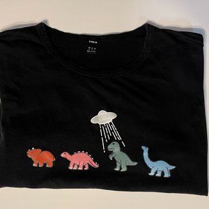Shein t-shirt - Black - dinosaurs - UFO